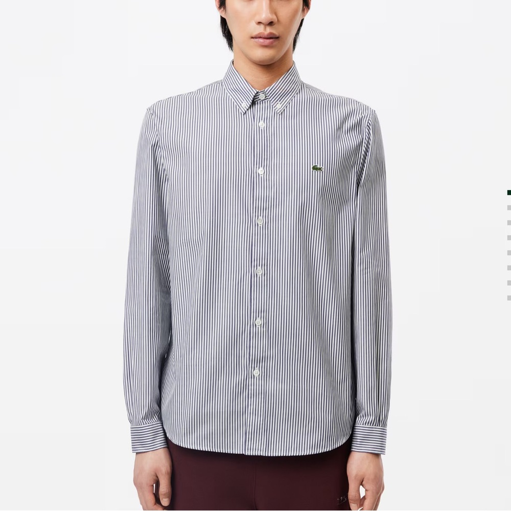 🎉Mens Regular Fit Striped Cotton Shirt White, Gray & Burgundy Lacoste Size XXL